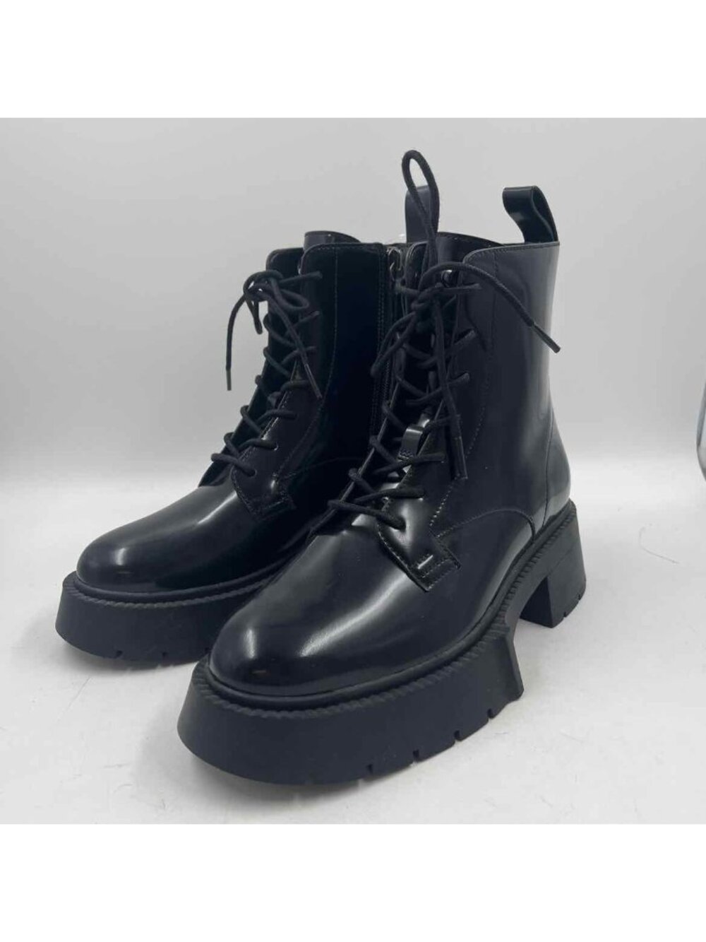 Coach Leighton Chunky Y2K Combat Biker Leather Women's Size 8 Black Solid Boots